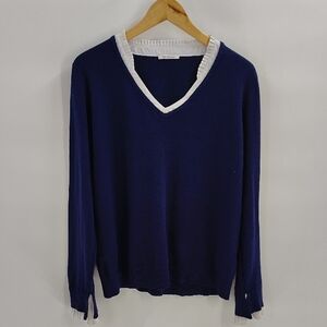 Vila Milano Knit Top Size Large XL Ruffle Neck Cuff Detail Quiet Luxury